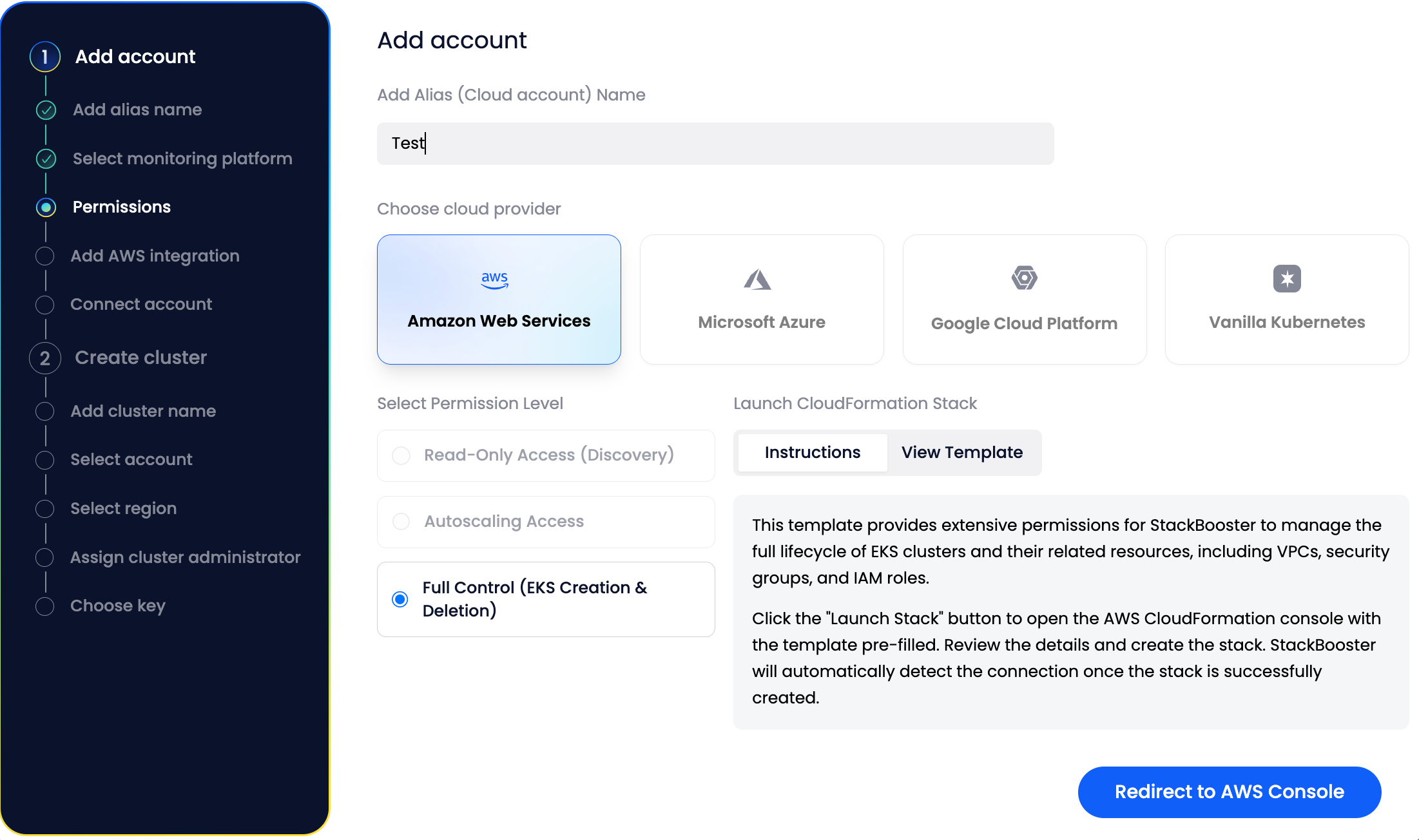 Create StackBooster cluster